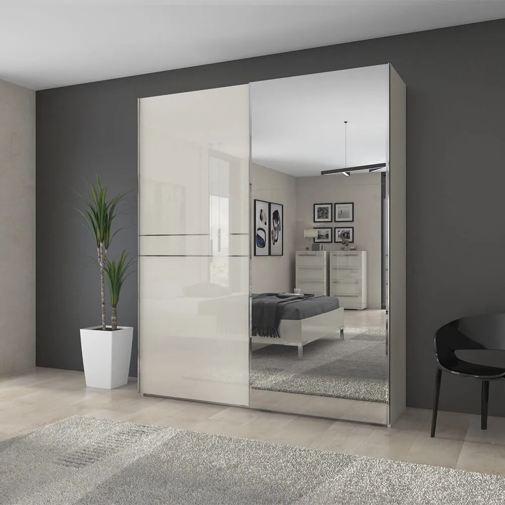 Гардероб с плъзгащи врати Realm 180 с огледало-бежов