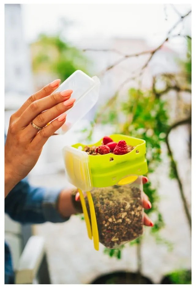 Зелена кутия за обяд и закуска с прибори за хранене, , 650ml+230m Push&amp;Push - Vialli Design