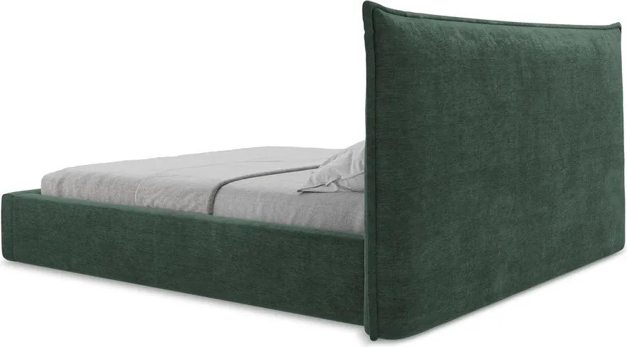 Зелено двойно легло 160x200 cm тапицирано с място за съхранение с включена подматрачна рамка Esala – Makamii