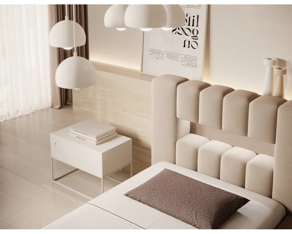 Светлокафяво единично легло 90x200 cm тапицирано с място за съхранение с включена подматрачна рамка Lamica – ELTAP