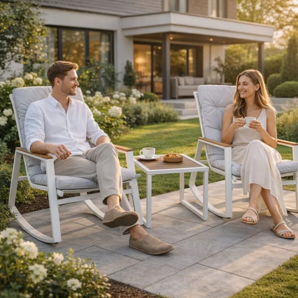 Градински мебели - комплект от 2 люлеещи се стола и маса