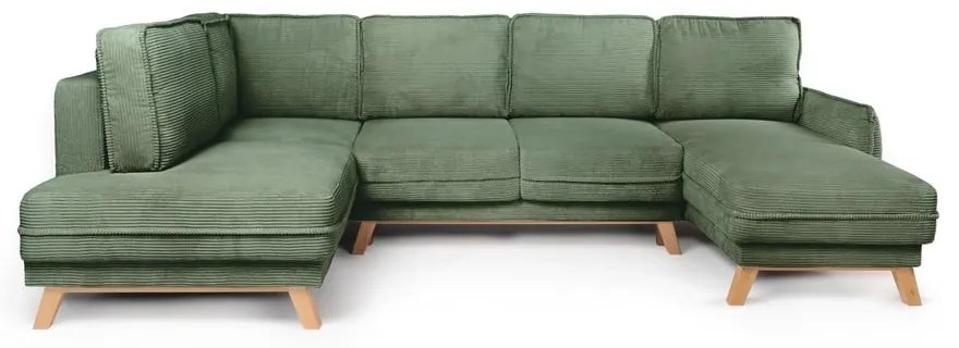 Светлозелен сгъваем ъглов диван от рипсено кадифе (ляв ъгъл/"U" форма) Tori – Bonami Selection