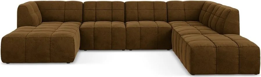 Кадифен ъглов диван в цвят горчица (U форма) Aloha – Makamii