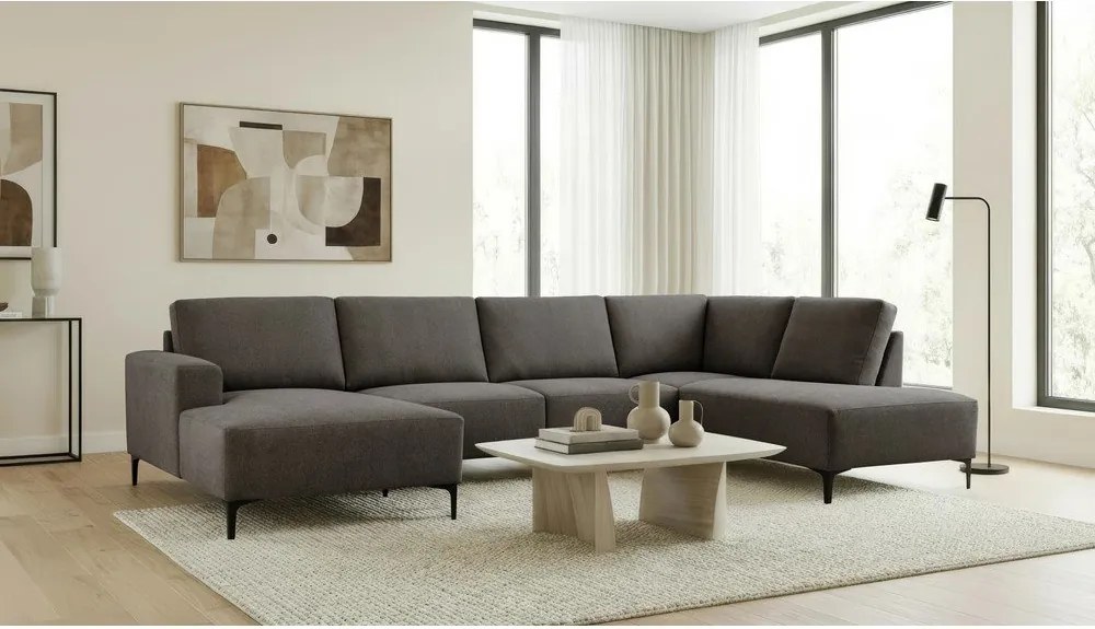 Антрацитен шенилов ъглов диван (десен ъгъл/U форма) Fabian – Scandic