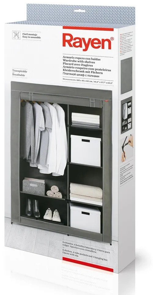 Сив текстилен гардероб 105x161 cm - Rayen