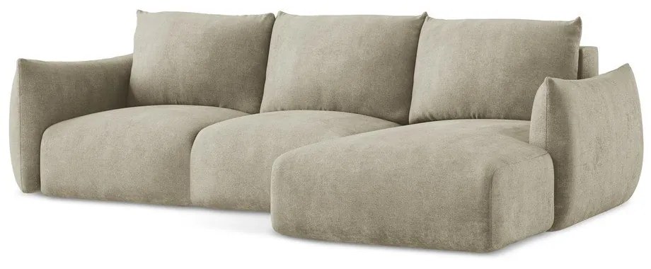 Бежов шенилов сгъваем ъглов диван (десен ъгъл) Leila – Makamii