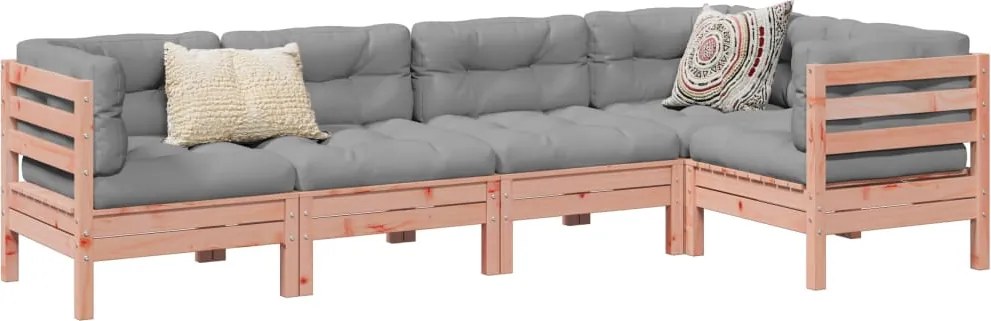 3299439 vidaXL Градински комплект с възглавници, 5 части, дугласка ела масив