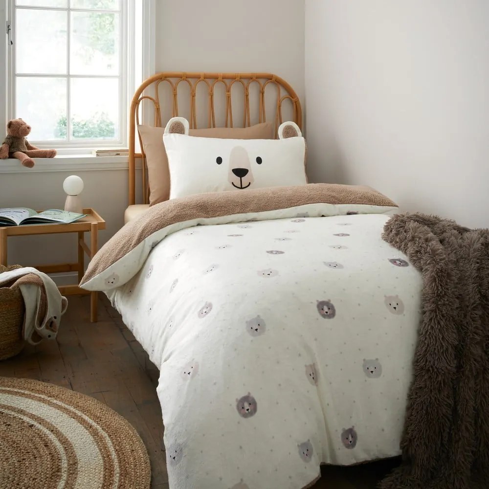 Кафяво-кремаво единично детско спално бельо от микроплюш 135x200 cm Cosy Bear – Catherine Lansfield