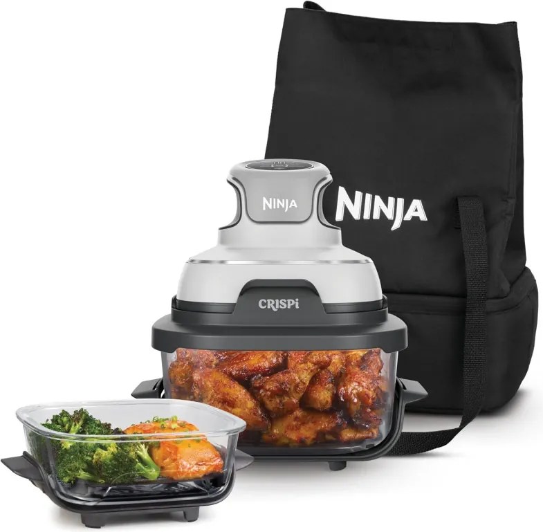 Фритюрник с горещ въздух 4в1 Ninja CRISPi FN102EU, 1700W, 3.8 + 1.4 л, 70-185°C, TempWare, Керамични плочи, Без PFAS, Преносим дизайн, Бял