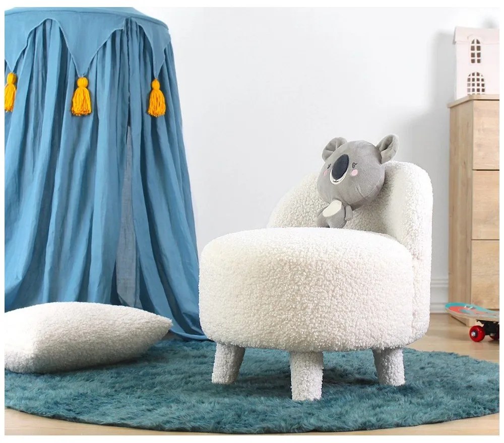 Бял детски фотьойл от плат букле Moouv – Artie