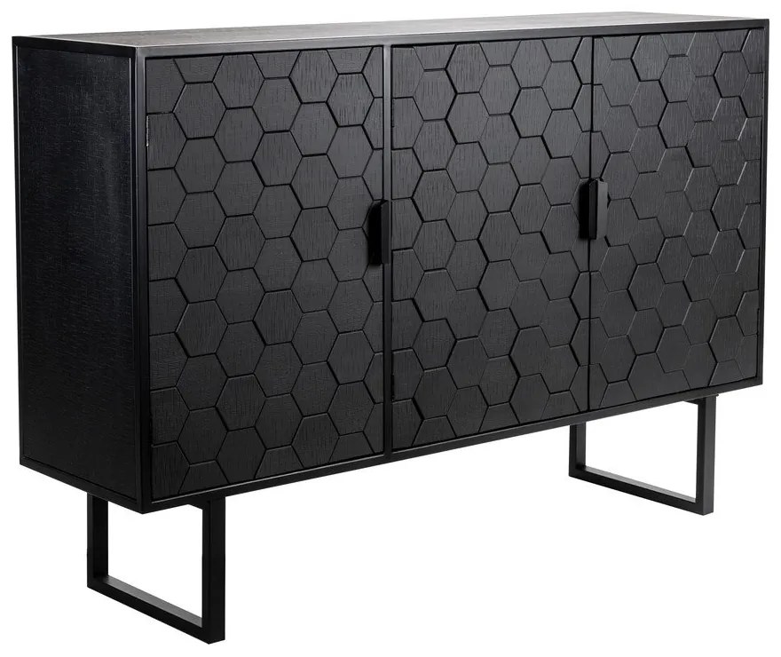 Черен нисък скрин от масивен бор 135x90 cm Linc – White Label