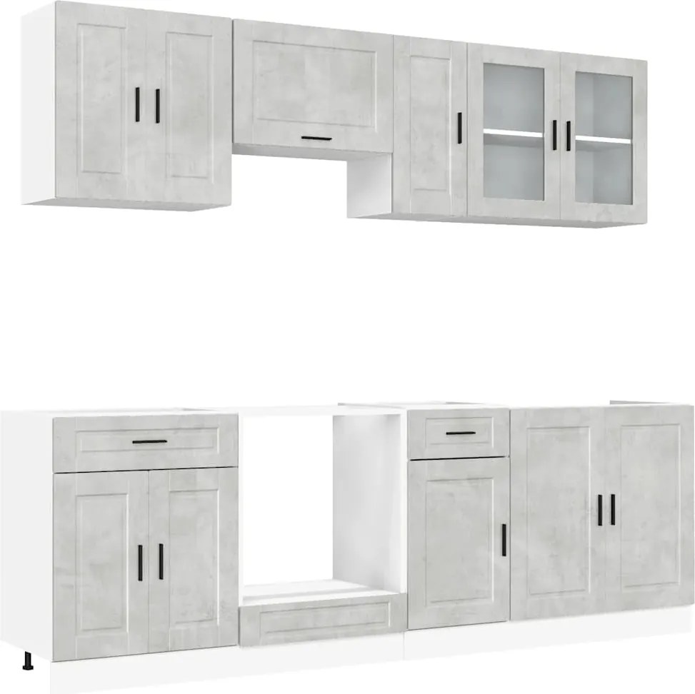 3314845 vidaXL Комплект кухненски шкафове от 8 части "Porto" - бетонно сив, инженерно дърво