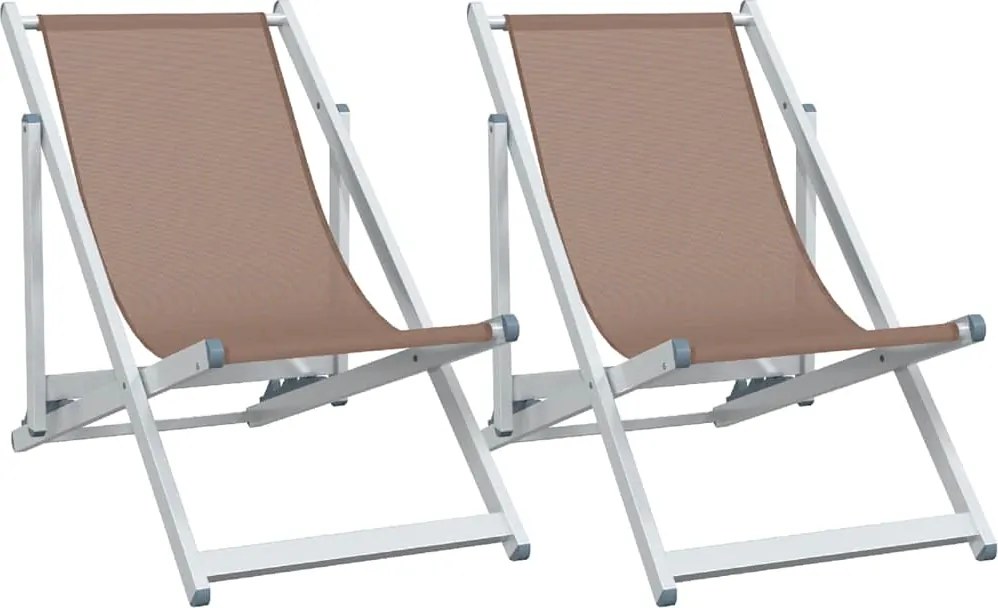 360170 vidaXL Сгъваеми плажни столове, 2 бр, кафяви, алуминий и Textilene
