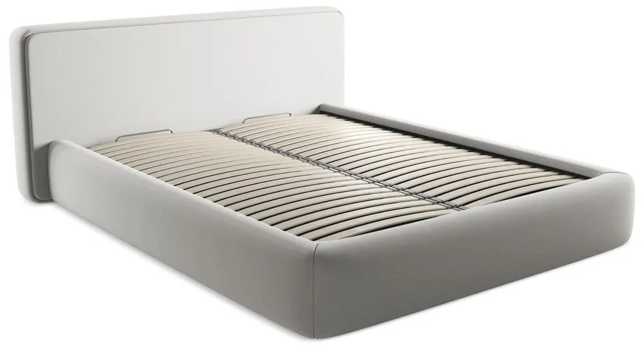Светлосиво двойно тапицирано легло с място за съхранение и включена подматрачна рамка 160x200 cm Kiana – Makamii