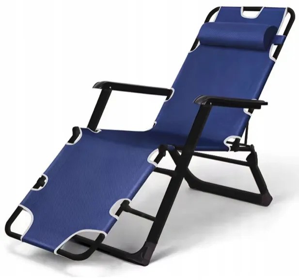 Градински шезлонг с черна рамка и възглавница Син