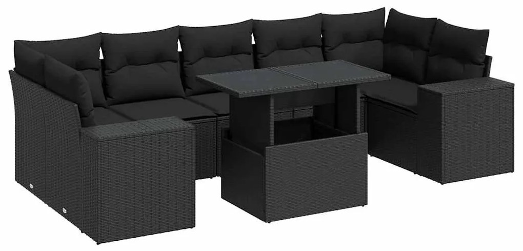3326756 vidaXL Градински комплект диван с възглавници 8 части черен полиратан
