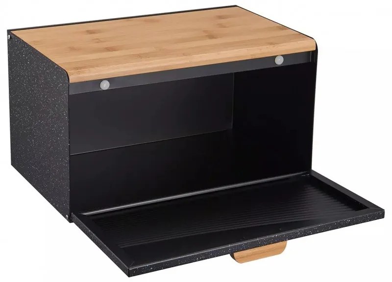 Кутия за хляб Klausberg KB 7464, 35.5 см, Стомана, Бамбук, Горен и преден капак, Черен
