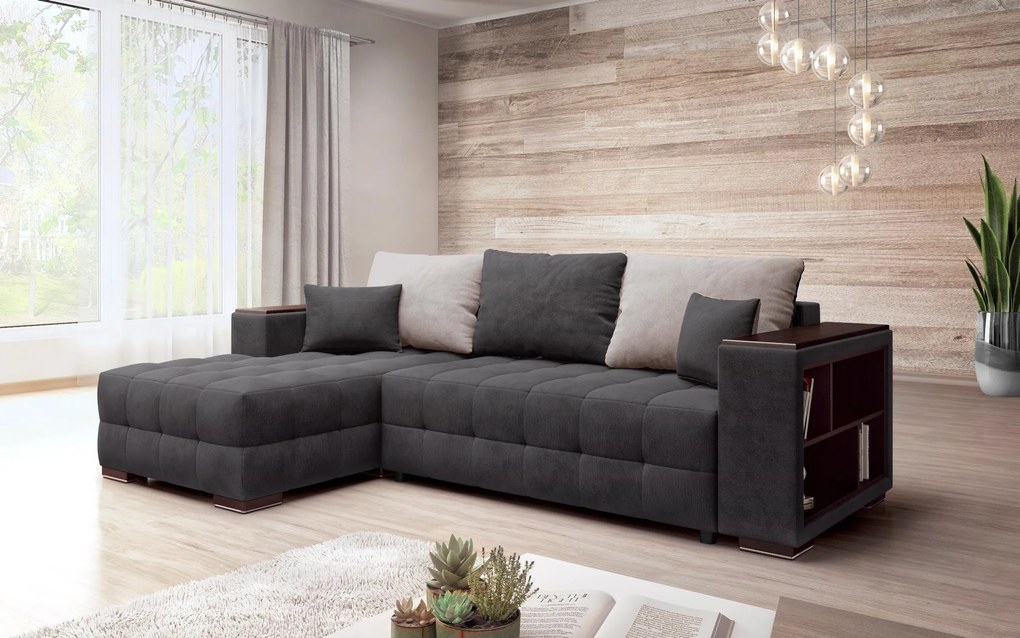 Разтегателен ъглов диван с подлакътник етажерка Мелвин Спринг S