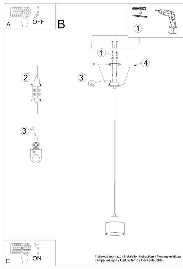 Черна висяща лампа ø 12 cm Alastro - Sollux