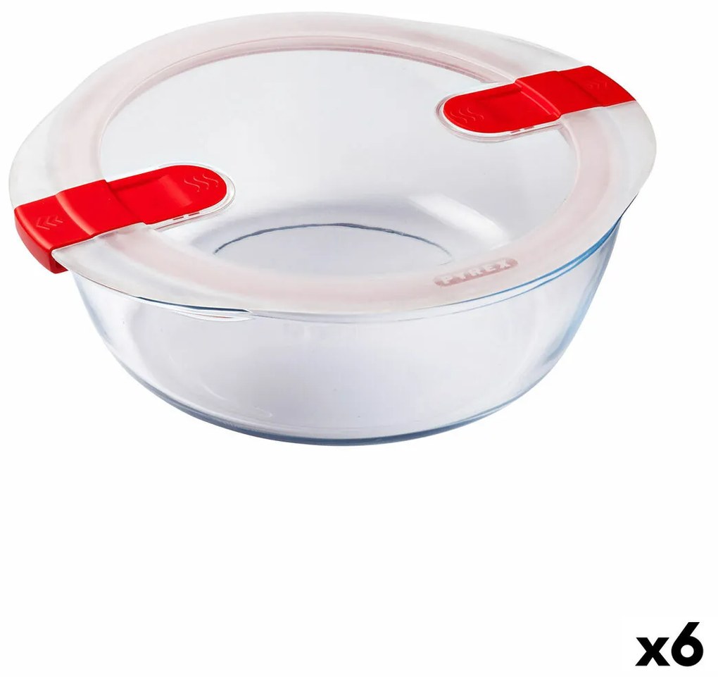 Херметическа Кутия за Обяд Pyrex Cook&amp;heat 26 x 23 x 8 cm 2,3 L Червен Cтъкло (6 броя)