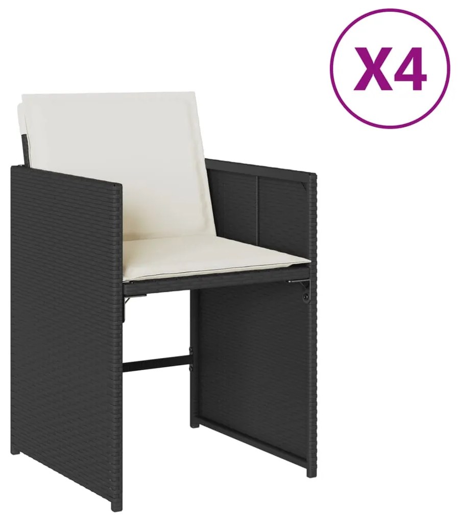 364983 vidaXL Градински столове с възглавници, 4 бр, черен, полиратан