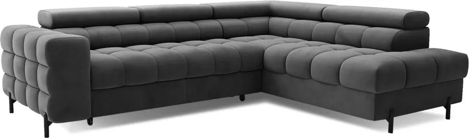 Тъмносив кадифен разтегателен ъглов диван с място за съхранение (десен ъгъл L форма) Ferucce – ELTAP
