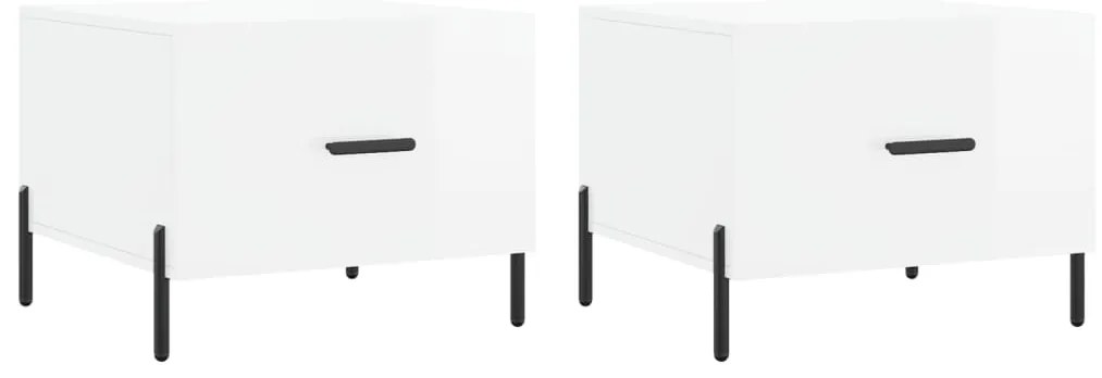 829417 vidaXL Кафе маси, 2 бр, Бял гланц, 50x50x40 см, инженерно дърво