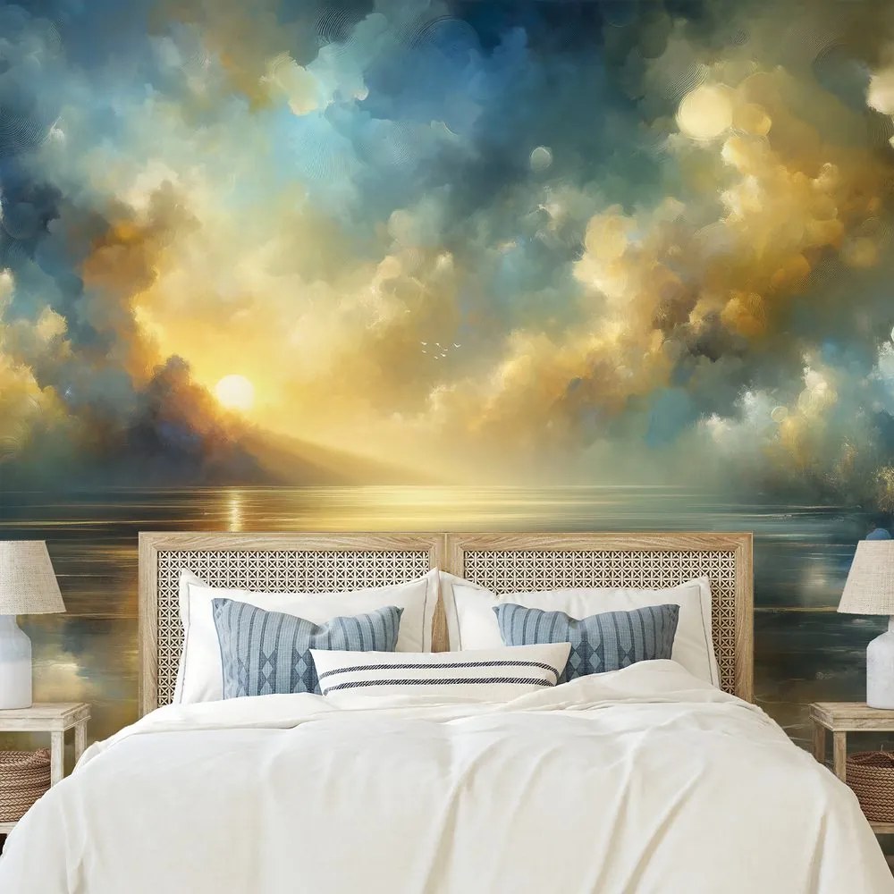 Тапет – Златно слънце над синята вода