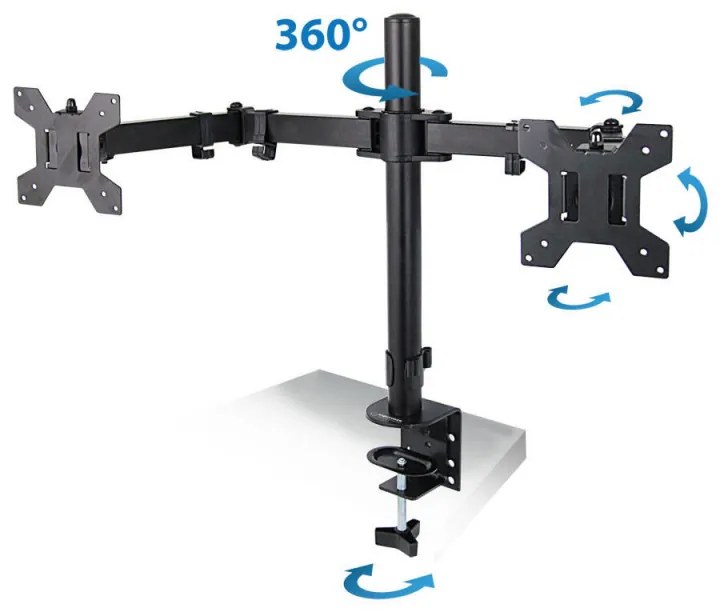 Стойка за монитор Esperanza ERW018, За 2 монитора, 10"-27", VESA 75/100 mm, До 8 кг на рамо, Черен