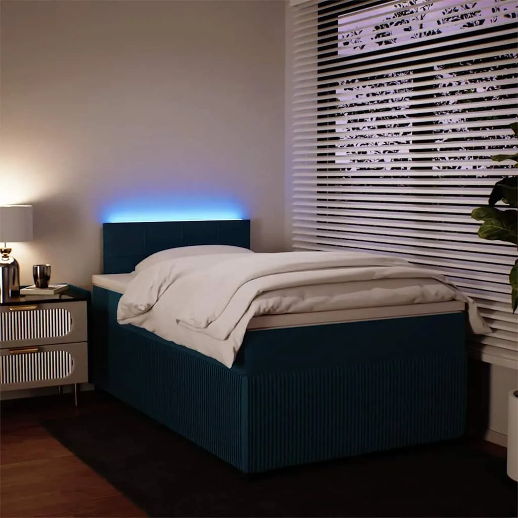 3289990 vidaXL Боксспринг легло с матрак, синьо, 120x190 см, кадифе