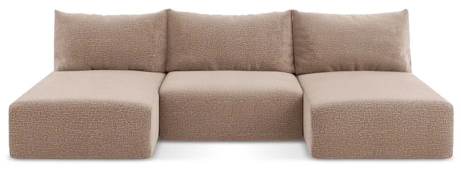 Светлокафяв разтегателен ъглов диван с място за съхранение Kalena – Makamii