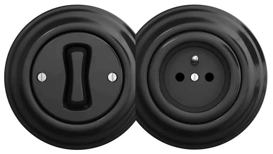 Kliklap - Ретро еднополюсен ключ № 1 и розетка 230V с черна рамка