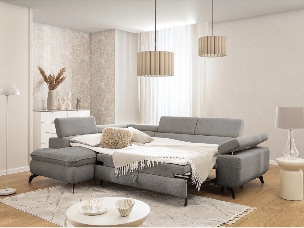 Светлосив шенилов ъглов диван (ляв ъгъл L форма) Marbeya – Ropez
