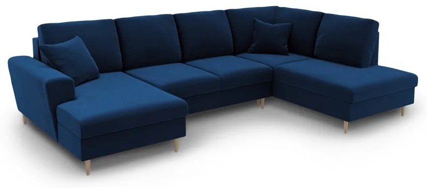 Син кадифен разтегателен ъглов диван с място за съхранение (десен ъгъл/U форма) Kyoto – Cosmopolitan Design