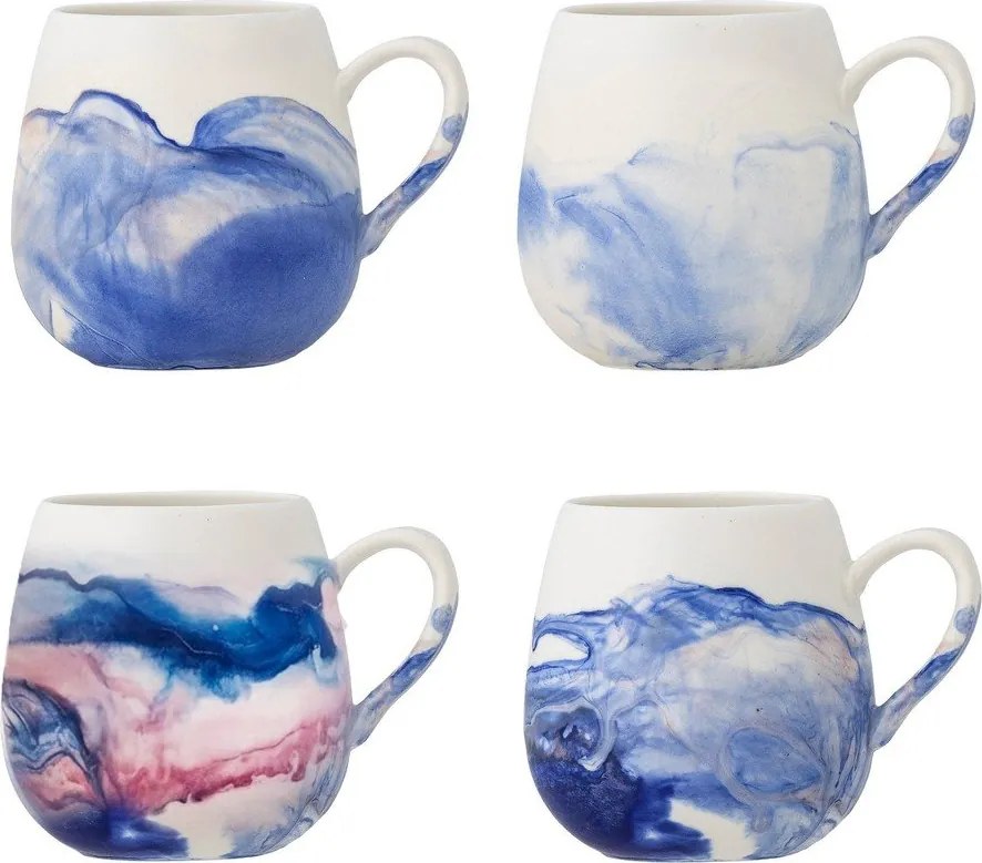 Бели/сини глинени чаши в комплект от 4 бр. 250 ml Lyre – Bloomingville