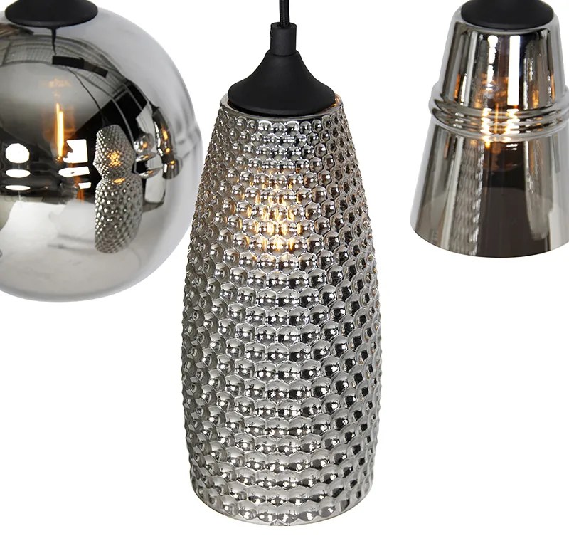 Висяща лампа в стил арт деко черна с опушено стъкло 8-светлина - Hanne