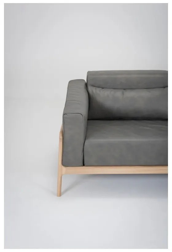 Тъмно сив диван от биволска кожа с масивна дъбова конструкция , 180 см Fawn - Gazzda