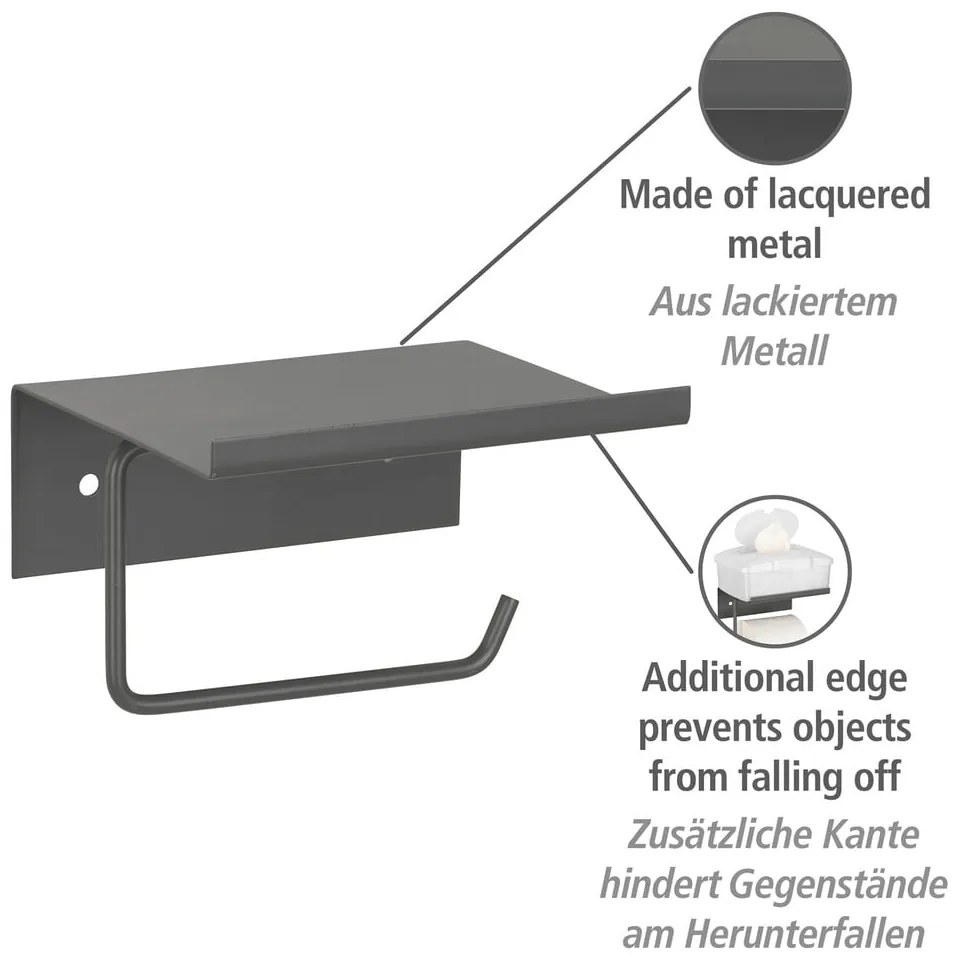Антрацитна самоносеща метална поставка за тоалетна хартия с рафт Desulo - Wenko