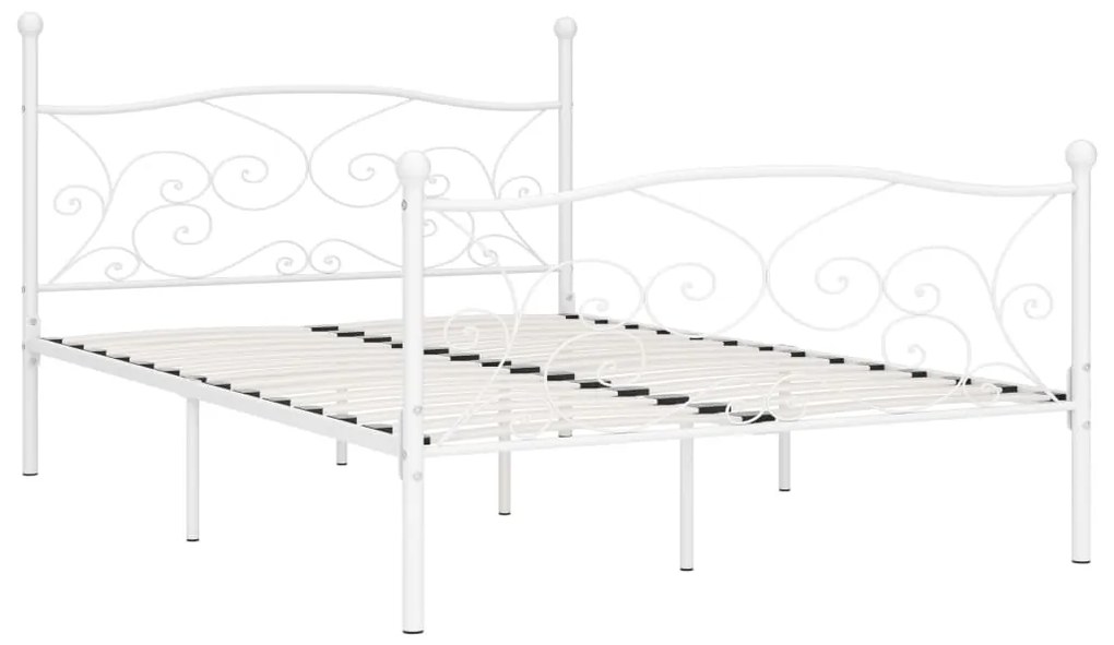 284450 vidaXL Рамка за легло с ламелна основа, бяла, метал, 140x200 см