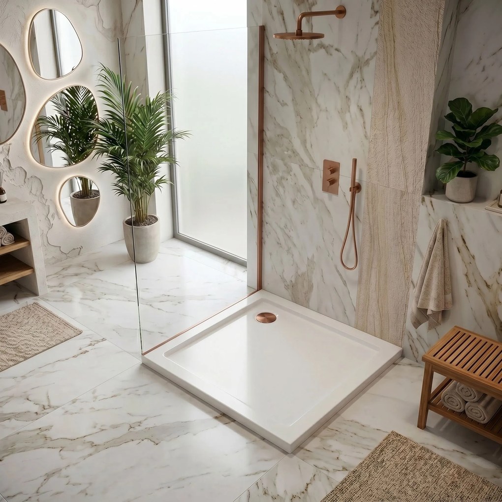 Корито за душ кабина-акрилно Rea Belmond White 90x90 Brush Copper