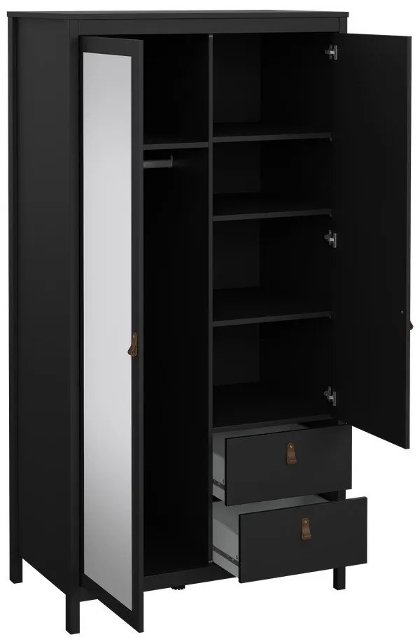 Черен гардероб с огледало 102x199x58 cm Madrid – Tvilum