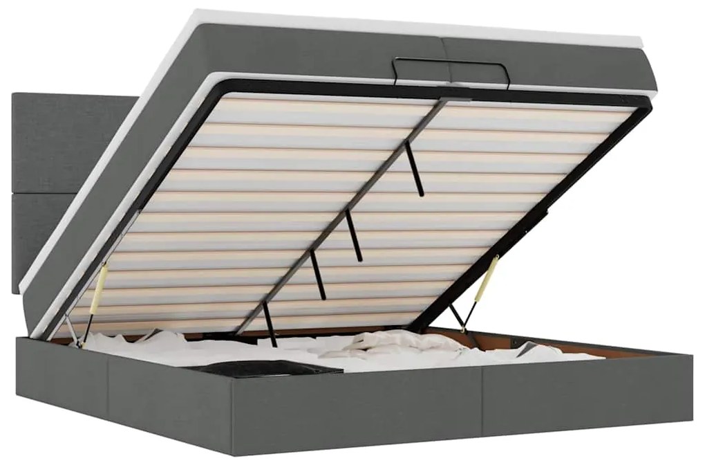3313949 vidaXL Османска легло с матрак и LED, тъмносиво, 200x200 см, плат