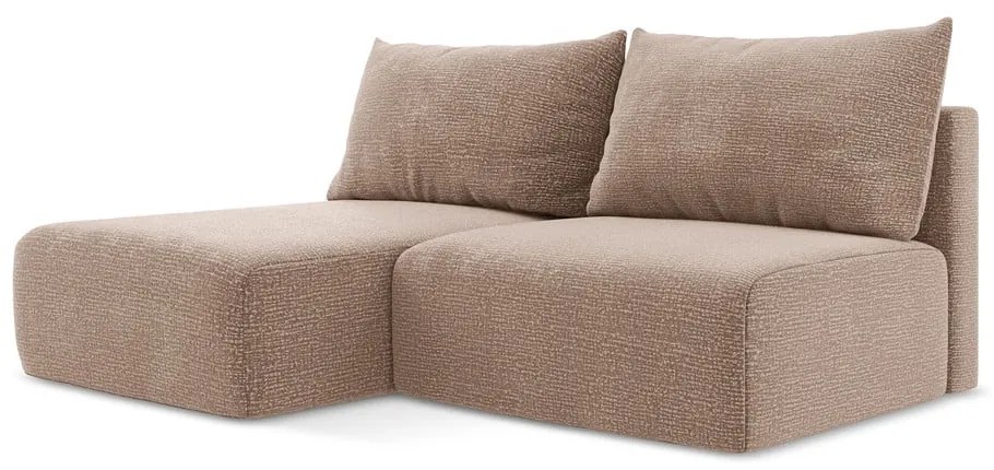 Светлокафяв разтегателен ъглов диван с място за съхранение (ляв ъгъл) Kalena – Makamii