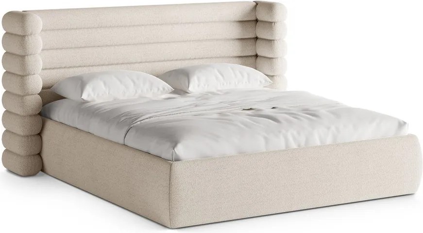 Бежово двойно легло 180x200 cm тапицирано с място за съхранение с включена подматрачна рамка Mount – Micadoni