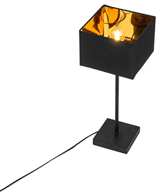 Модерна настолна лампа черна с абажур от плат черен със злато - VT 1