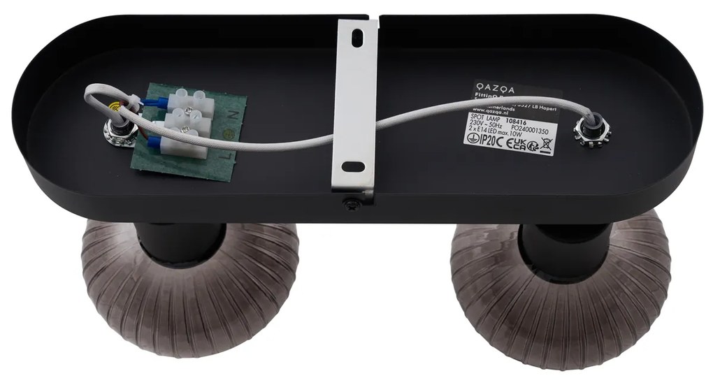 Кръгла таванна лампа с два източника на светлина, черен цвят с опушено стъкло - Teddy