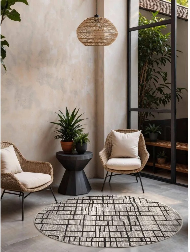 Черен/кремав кръгъл килим за открито и закрито ø 200 cm Haringey Crouch – Ted Baker