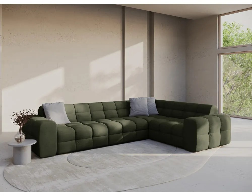 Зелен ъглов диван (десен ъгъл/L форма) Kendal – Micadoni