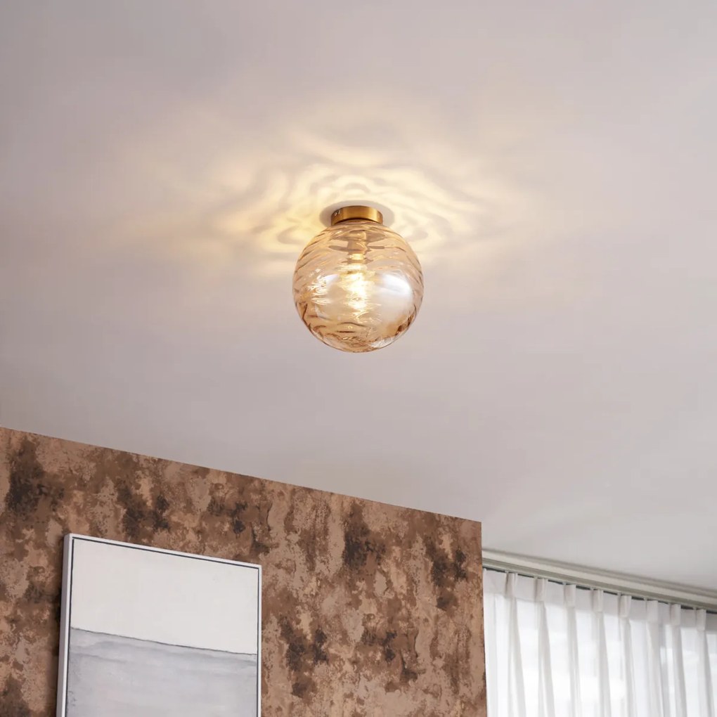 Дизайнерско таванно осветление месинг с кехлибарено стъкло - Pillon