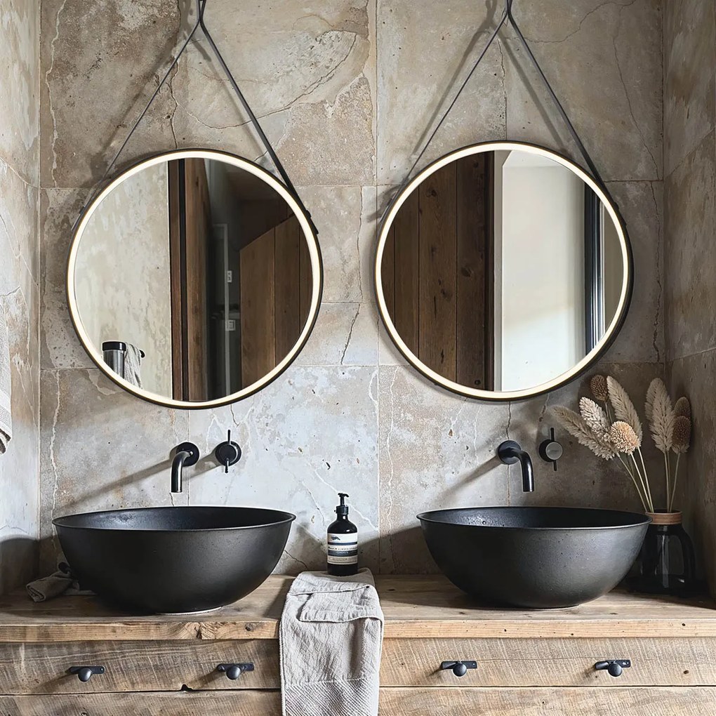 Модерно огледало за баня черно с LED и сензорен димер - Pien